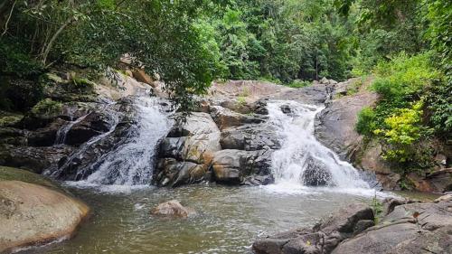 a waterfall in the middle of a river at Backpack Bay in Amphoe Koh Samui