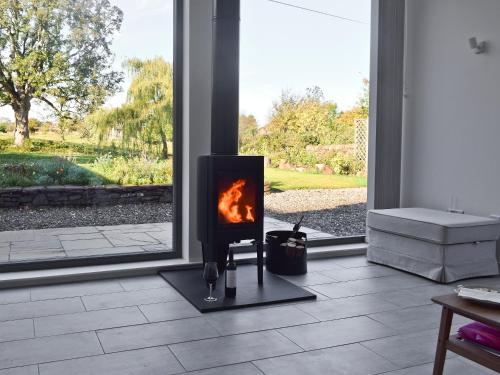 a fireplace in a living room with a window at Rowanlea in Muthill