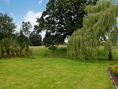 a large yard with a weeping willow tree at Rowanlea in Muthill