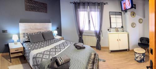 a bedroom with a bed and a television in it at Casita con encanto, les gaites in Collanzo