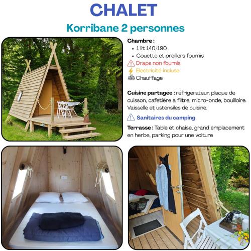 a collage of three pictures of a tent at Camping Le Val Aux Fées - Brocéliande in Concoret