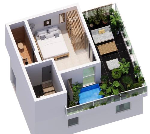 un plano del suelo de una casa en ‏ Dizengoff Duplex - Center Tel Aviv, en Tel Aviv