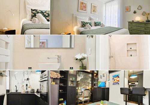 La Girelle - Clim - Balcon - Parking - Mer à 200m في كاري-لو-رويه: مجموعة صور لغرفة نوم وحمام