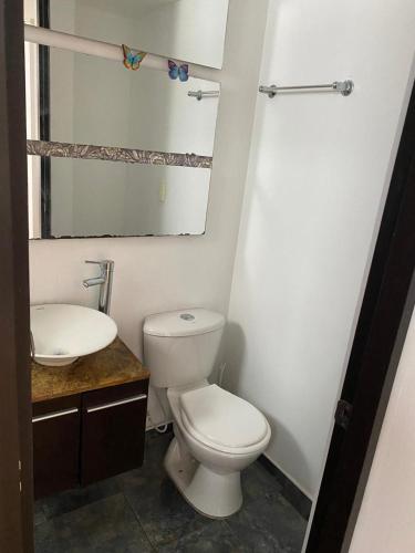 Estación El SaltoにあるAparta estudio San Prietoの白いトイレと洗面台のあるバスルーム