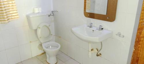 a bathroom with a toilet and a sink at Gorilla African Guest House in Entebbe