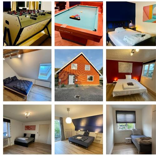 a collage of pictures of a house and a pool table at Seven Palms Villa in Rødby