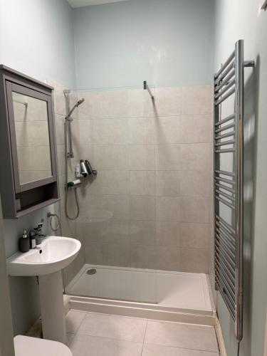 a bathroom with a shower and a sink and a tub at Dublin Cozy Room in Ballsbridge - near Grand Canal &Aviva in Dublin