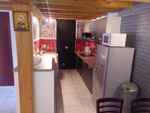 a small kitchen with a refrigerator and a sink at Appartement Anatole France in Saint-Gilles