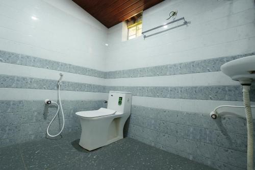 a bathroom with a toilet and a sink at Rainy Cloud Homestay - 1km Falls, Coffee Estate, Campfire, Home Food in Chikmagalūr