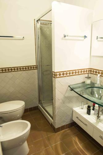 a bathroom with a shower and a toilet and a sink at La Fonte Su in Canterano