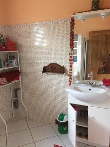 聖貝努瓦的住宿－Le Saint Alexandre Holiday Home，一间带水槽和淋浴的浴室