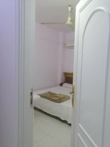 a bedroom with a bed in a white room at Loyalty apartment in Dumyāţ al Jadīdah