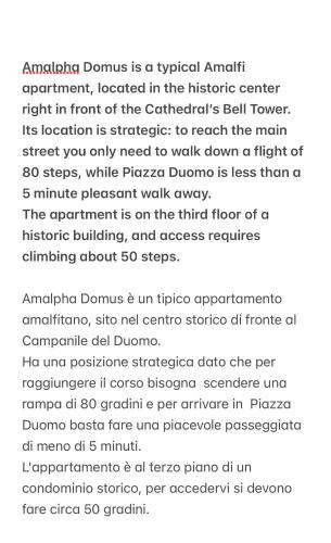 a screenshot of a cell phone screenshot of a document at Amalpha Domus 100 sqm Apt with AC WiFi and balcony - 3rd floor, 50 steps in the Building in Amalfi