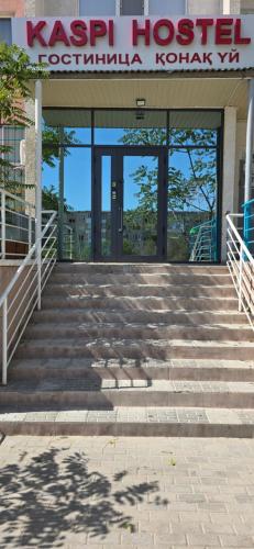 a group of stairs in front of a building at KASPI HOSTEl in Aktau
