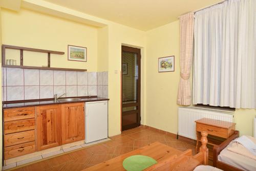 a kitchen with a sink and a table at Vila Mina in Zlatibor