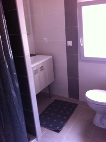 a bathroom with a toilet and a sink and a shower at La Maison de Noémie in Leucate