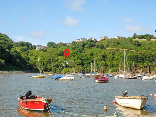 a bunch of boats in a body of water at Carreg Yr Eos - Cottage in Fishguard