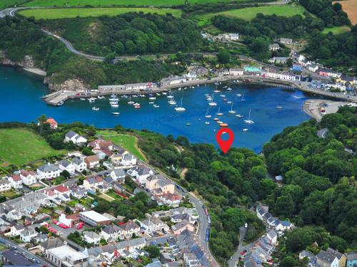 una vista aerea di un porto con barche in acqua di Carreg Yr Eos - Cottage a Fishguard