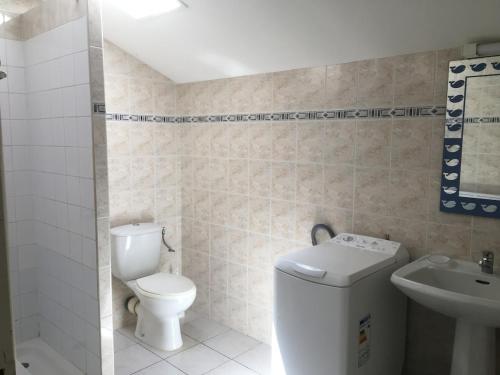 a bathroom with a toilet and a sink at La Landaise avec jardin de 1 à 4 personnes in Lit-et-Mixe