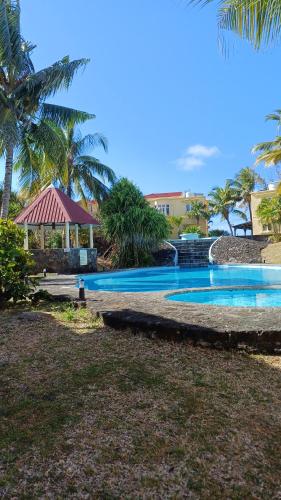 a swimming pool in a resort with palm trees at Solrise Villa in Palmar