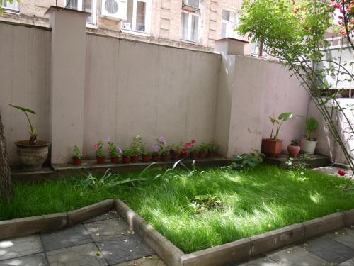 a garden with grass and plants in a fence at Family Hotel Mountain Scream in Tbilisi City