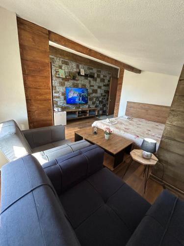 a living room with a couch and a table at Villa ANA-Mavrovo in Mavrovo