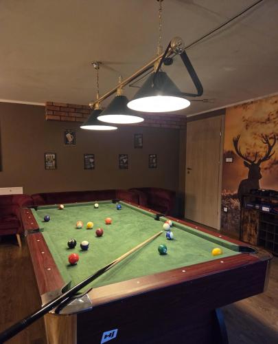a room with a pool table with balls on it at ZuMiLu House in Zagórz