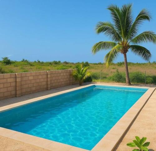 a swimming pool with a palm tree in the background at Villa Katerina - Paje in Paje