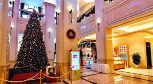 a christmas tree in the middle of a mall at Yin Run Jin Jiang Castle Hotel in Huzhou
