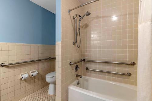 a bathroom with a tub and a toilet and a shower at Windsor Hotel, an Ascend Collection Hotel in Americus