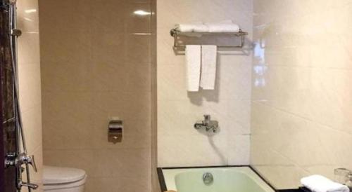 a bathroom with a bath tub and a toilet at Hung Long Hotel in Bắc Ninh