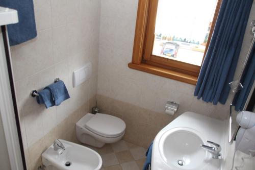 a small bathroom with a toilet and a sink at Albergo Caravasc in Livigno