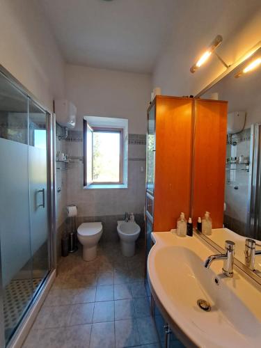 a bathroom with a sink and a toilet and a shower at Residenza Magister in Serramonacesca