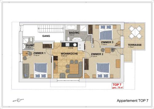 a drawing of a floor plan of a house at Hotel Garni Schönblick in Sölden