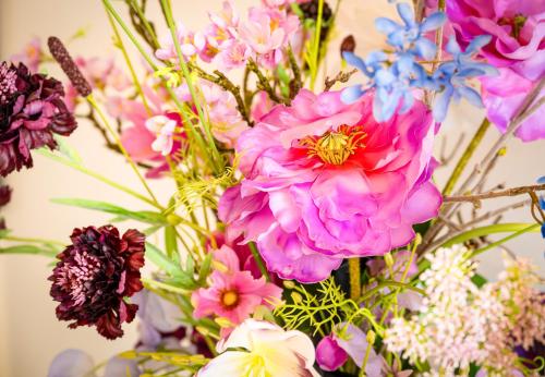 a bunch of pink flowers in a vase at Palazzo Verde in Würzburg in Würzburg