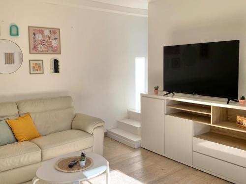 ヴィリー・シャティヨンにあるCharming Home with Garden and Terrace near Parisのソファと薄型テレビのあるリビングルーム