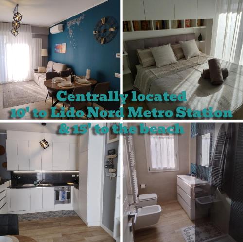 two pictures of a bedroom and a living room at Your Roman Holiday Home in Lido di Ostia