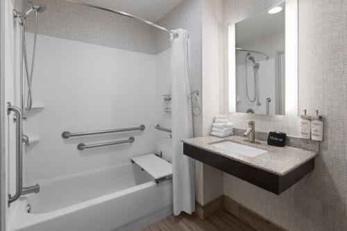 a bathroom with a sink and a shower and a tub at Holiday Inn Express Hotel & Suites Hamburg by IHG in Hamburg