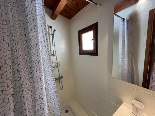 a bathroom with a shower and a sink at Villa de l Olivaie in Les Grenettes