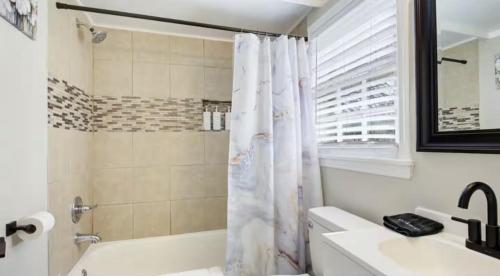 a bathroom with a tub and a sink and a shower at Mins to Downtown, Hospital, Airport in Greenville