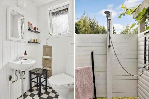 two pictures of a bathroom with a toilet and a sink at 1183-N-Frederiksvaerk-Plovvaenget-6 in Asserbo