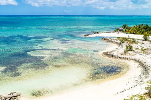 an aerial view of a beach in the ocean at Spectacular spacious 8 bedroom family villa in Providenciales