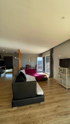 a bedroom with a bed and a laptop in it at Porto Vista Douro Apart in Valbom