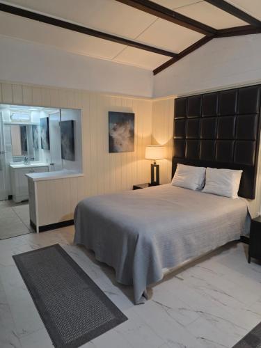 a bedroom with a large bed and a sink at Royal Inn Motel in Ocala