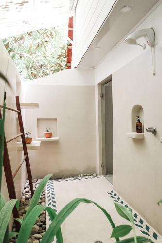 a room with a skylight and plants at Calala Lodge in Cabuya