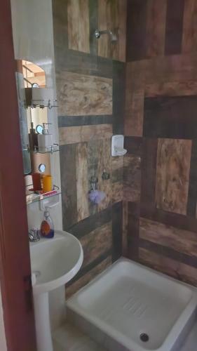 a bathroom with a sink and a tub and a shower at Departamento independiente in Sucre