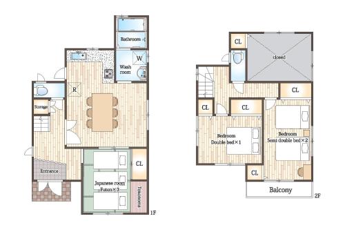 a floor plan and elevation of a house at Villa Izumi Eternity and a Day 一棟貸し民泊いずみの宿永遠と一日 in Izumi