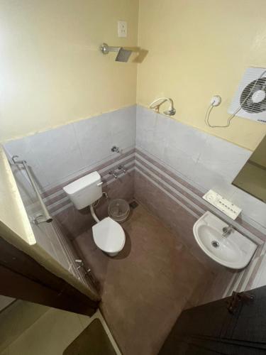 a bathroom with a toilet and a sink at Anna Hotel in Trivandrum