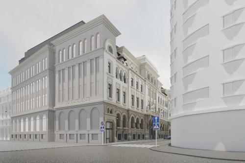 a rendering of a large white building on a street at The Marmorosch Bucharest, Autograph Collection in Bucharest