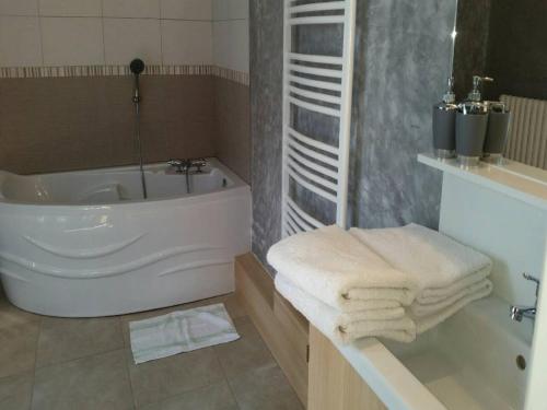 a bathroom with a bath tub and a sink at Chambres D'hôtes du Plessis in Chailles